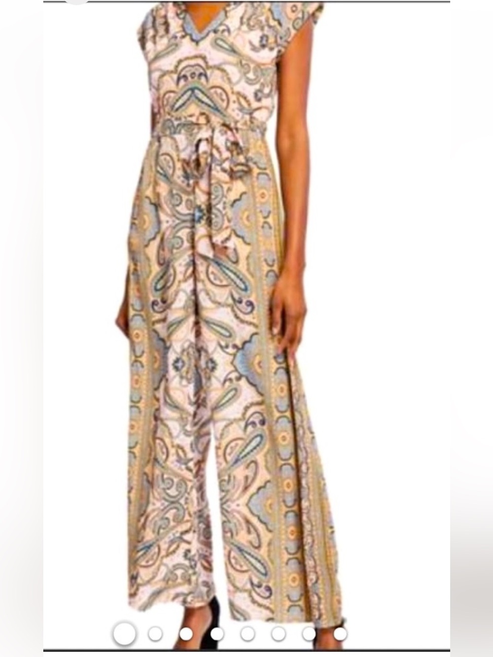 scarf print wide leg  crop jumpsuit with pockets